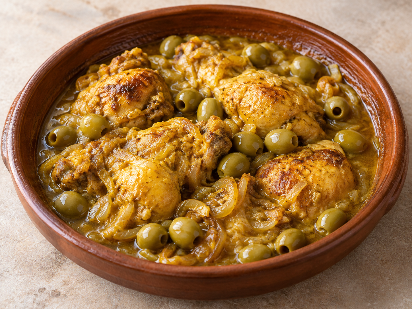 Tajine de frango e azeitonas — Ilustração fotorrealista gerada por IA