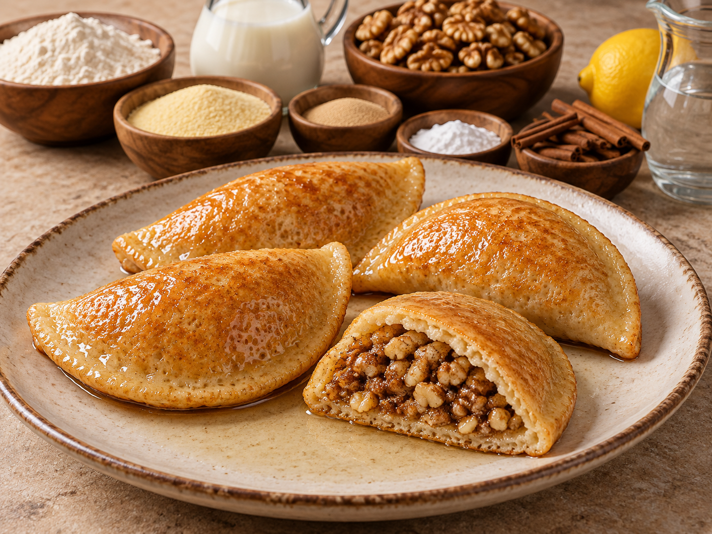 Qatayef com nozes — Ilustração fotorrealista gerada por IA