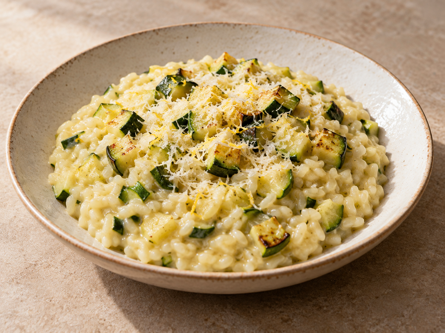 Risotto alle Zucchine e Parmigiano — Ilustração fotorrealista gerada por IA