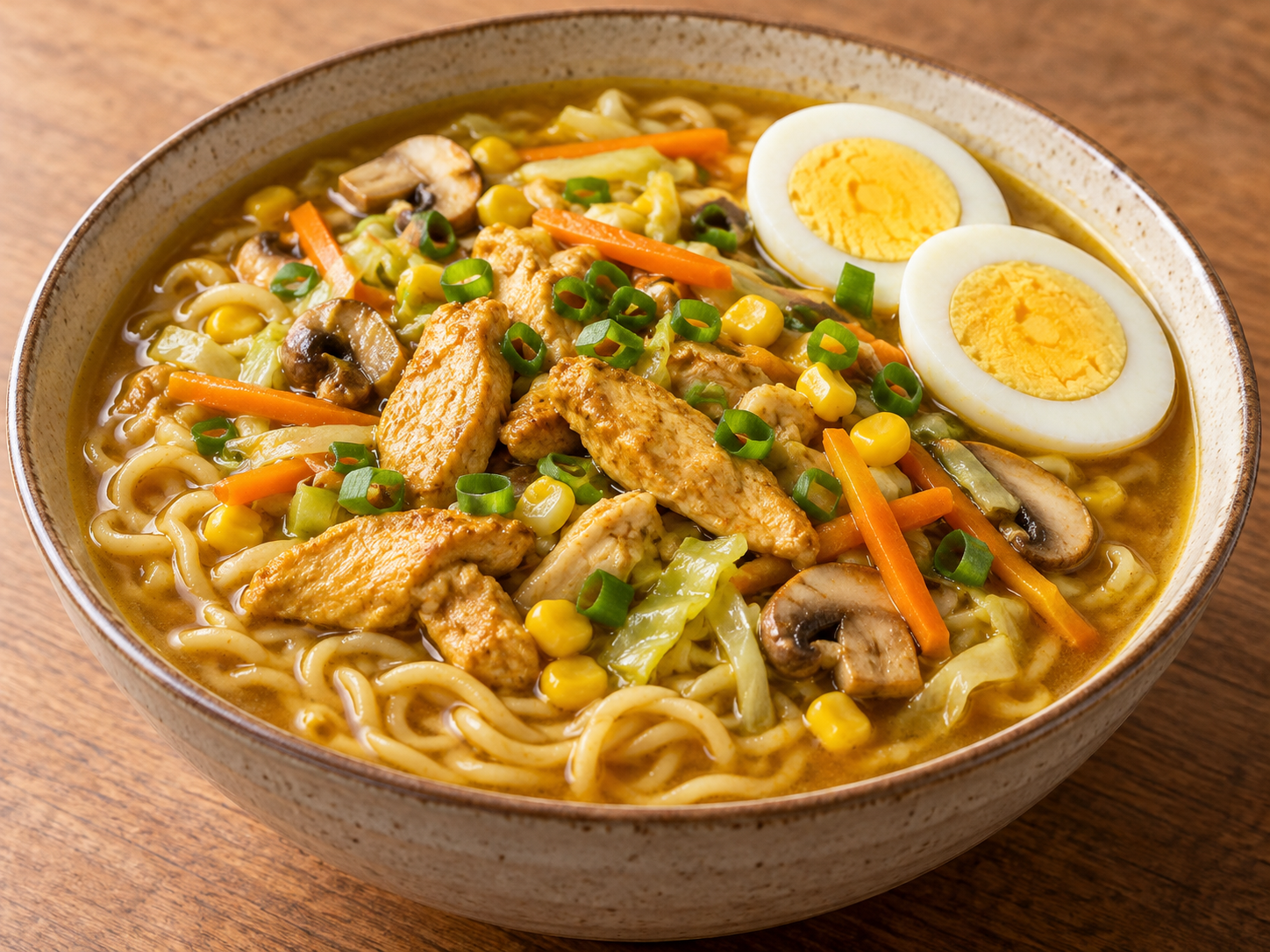 Lámen de frango ao curry — Ilustração fotorrealista gerada por IA
