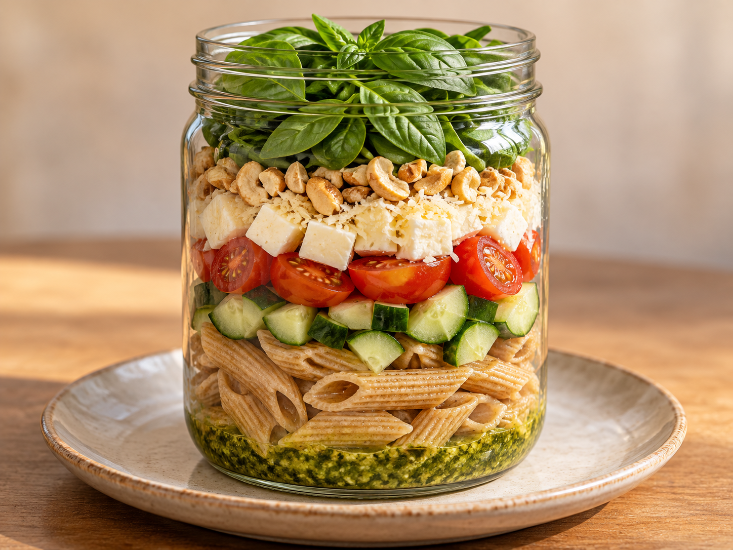 Penne integral ao pesto — Ilustração fotorrealista gerada por IA