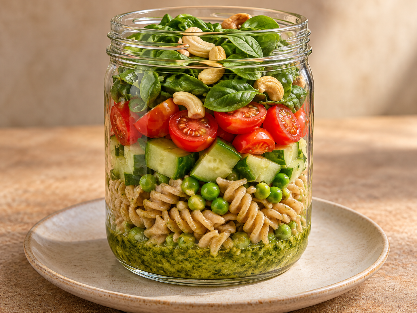 Fusilli integral com pesto de espinafre — Ilustração fotorrealista gerada por IA